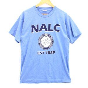 Vintage Bayside Shirt Mens Blue Short Sleeve NALC USA Graphic Logo Cotton Large